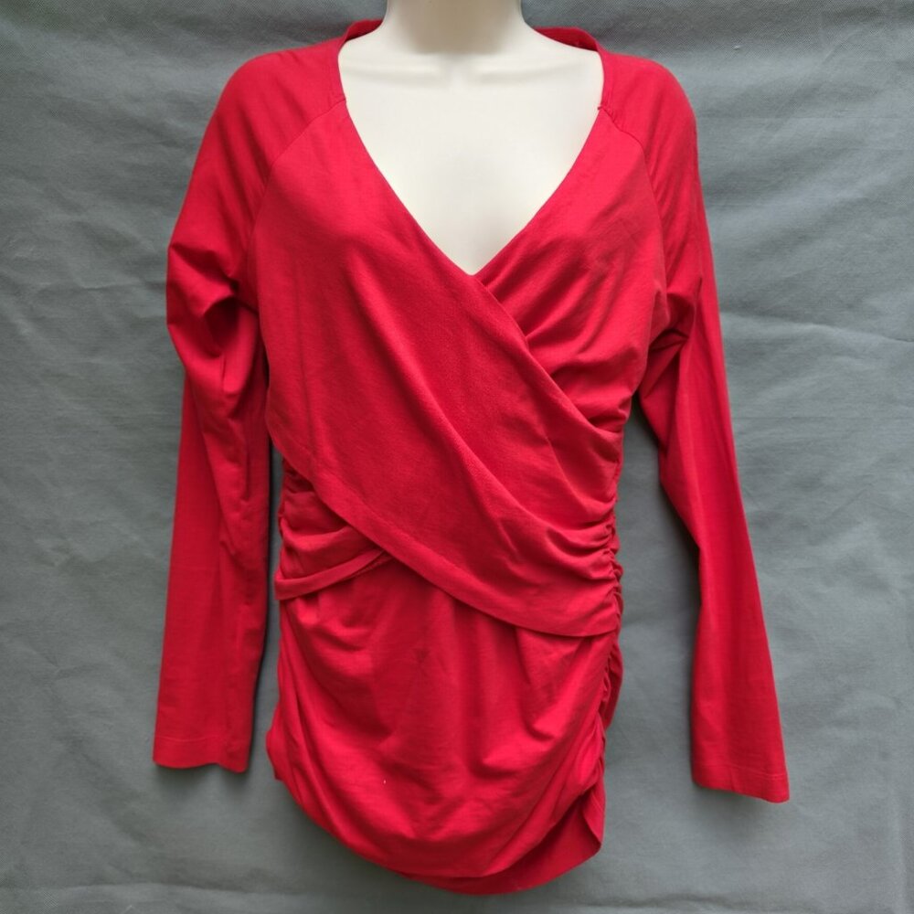 Sundance Red Faux Wrap Top Shirt Stretchy Size Medium Ruched